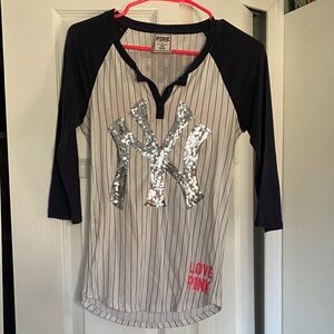 PINK Victoria's Secret Navy and Silver Sequin Tee 3/4 sleeve
